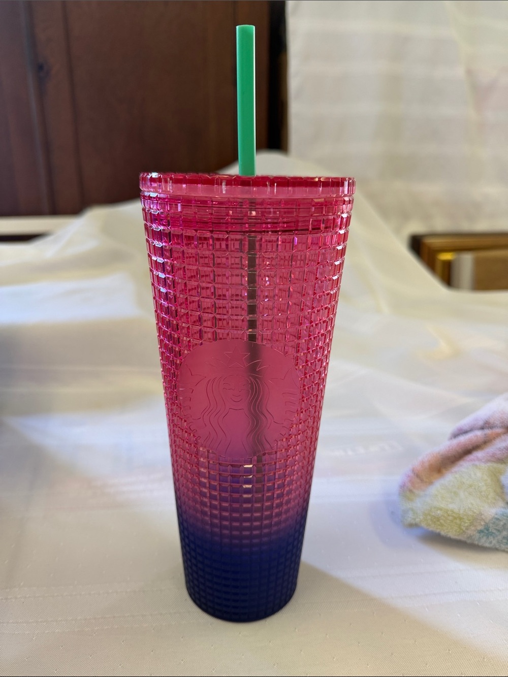 Starbucks Pink-to-Blue Ombre Studded Tumbler with Green Straw